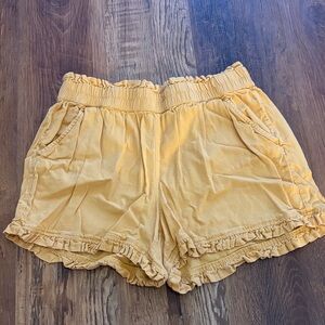 LOFT Yellow High-Waist Ruffle Hem Shorts